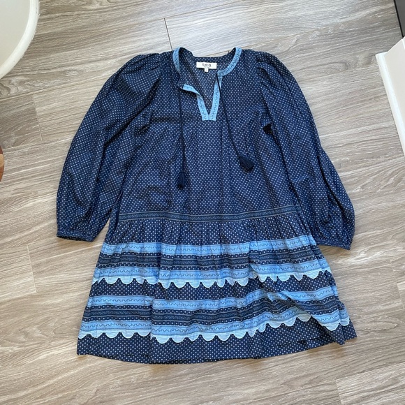 Sea New York Palmer Tunic Dress Sz S EUC Blue Long Sleeve 100% Cotton - Picture 2 of 15